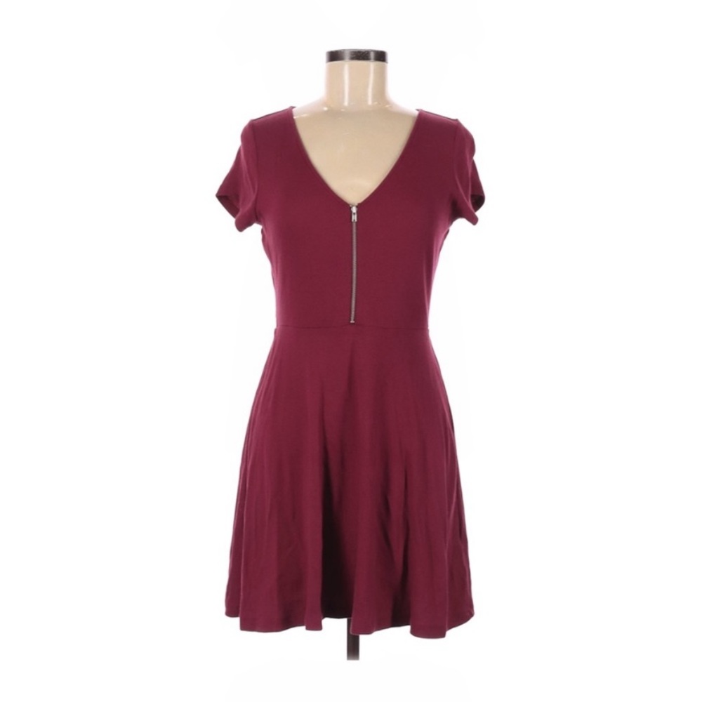 Express Mini Dress Short Sleeve Maroon V Neck